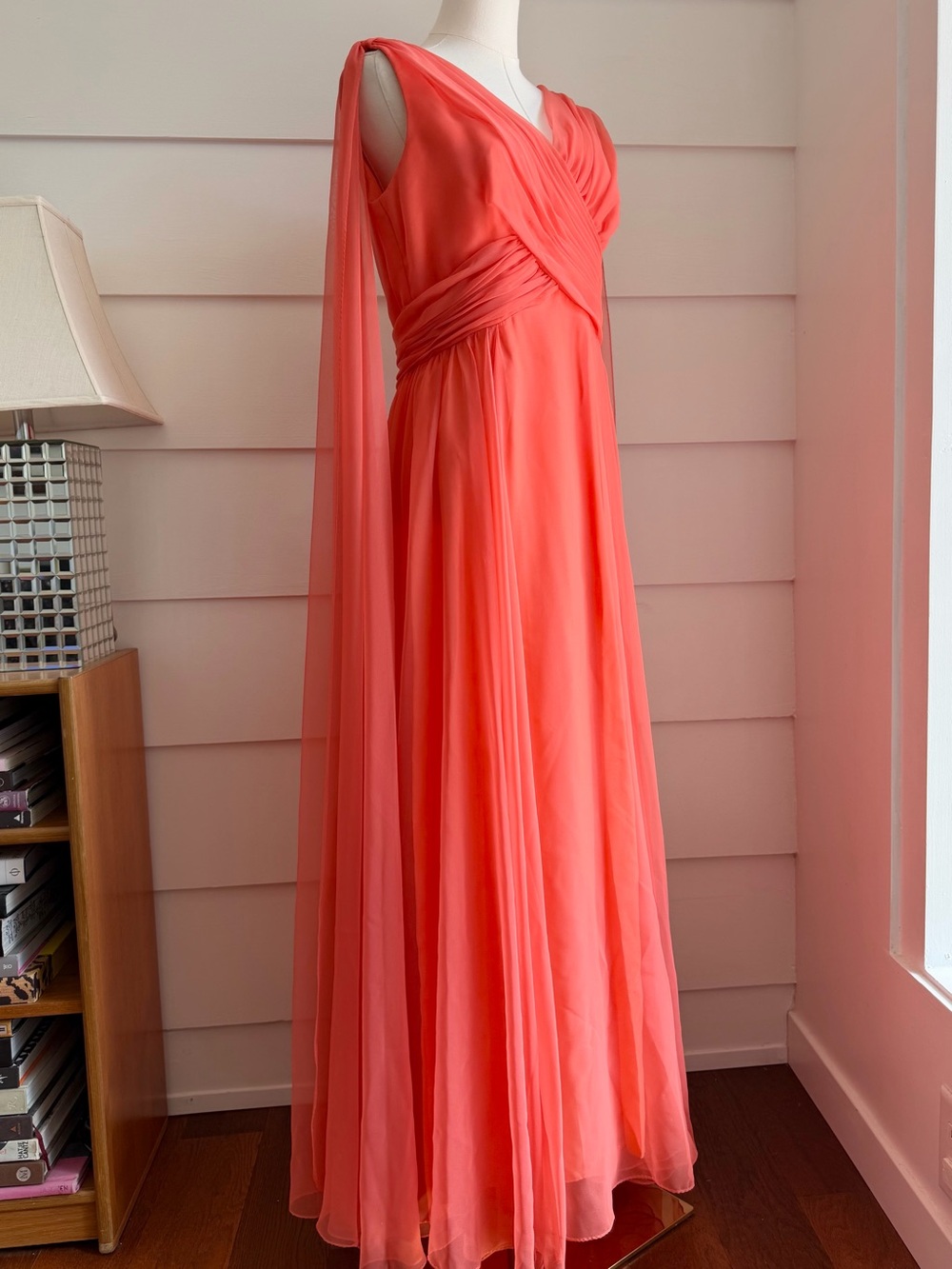 Vintage 1960s Chiffon Gown with Cape Sleeves Miss Elliette USA